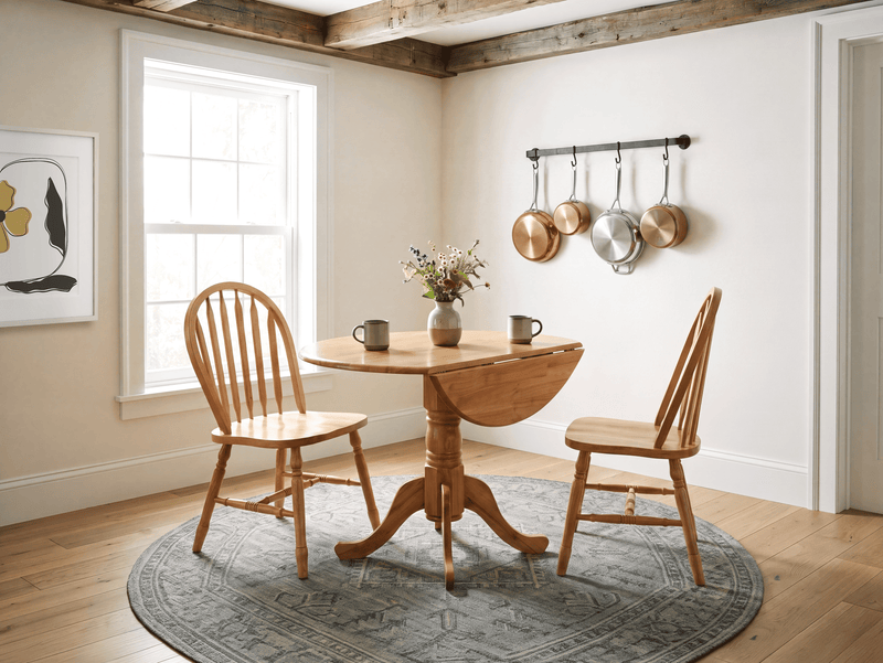 Hana 3pc Drop-Leaf Dining Set with Table & 2 Chairs, Pedestal Base, 40\"W - Natural