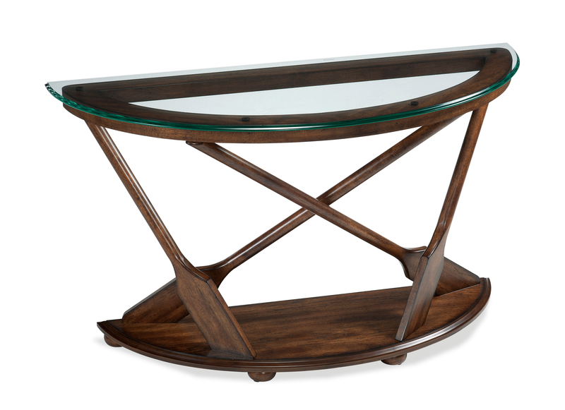 Hatfield 50\" Eclectic Sofa Table with Glass Top & Carved Oars in Wood Base – Dark Oak