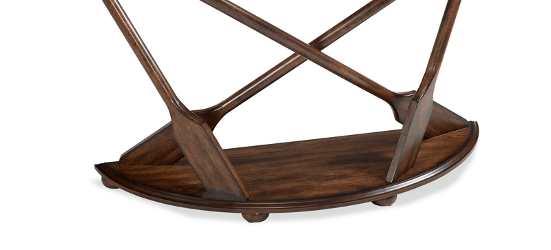 Hatfield 50\" Eclectic Sofa Table with Glass Top & Carved Oars in Wood Base – Dark Oak