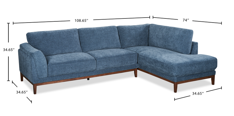 Horizon 2-Piece Right-Facing Fabric Sectional with Wood Base and Legs - Navy