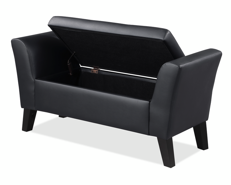 Kohen 46.75\" Contemporary Leather-Look Fabric Bench with Storage – Black