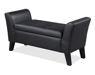 Kohen 46.75" Contemporary Leather-Look Fabric Bench with Storage – Black | Banc contemporain Kohen de 46,75 po en tissu d’apparence cuir avec rangement - noir