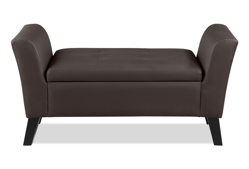 Kohen 46.75\" Contemporary Leather-Look Fabric Bench with Storage – Brown 