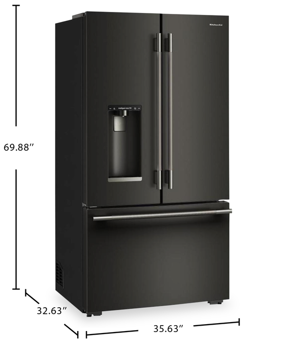 KitchenAid 35.6\" 23.1 Cu. Ft. Counter-Depth French Door Refrigerator – Black Ore - KRFC536SBE