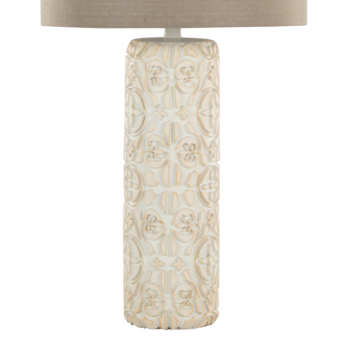Lacey 16\" Table Lamp with Beige Linen-Look Shade – Brown