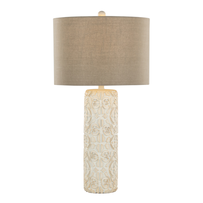 Lacey 16\" Table Lamp with Beige Linen-Look Shade – Brown