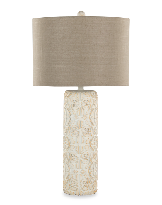 Lacey 16\" Table Lamp with Beige Linen-Look Shade – Brown