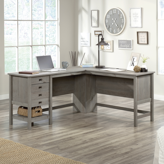 Lance 65.12\" L-Shaped Office Desk with 2 Drawers – Mystic Oak