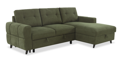 Laval 2-Piece Right-Facing Fabric Sleeper Sectional with Storage Chaise - Green | Sofa-lit sectionnel de droite Laval 2 pièces en tissu avec fauteuil long de rangement - vert