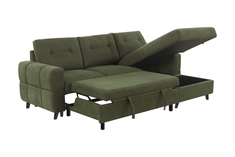 Laval 2-Piece Right-Facing Fabric Sleeper Sectional with Storage Chaise - Green