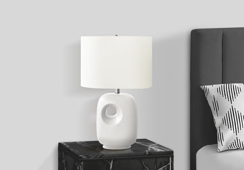 Lilith 16\" Ceramic Table Lamp with Linen Ivory Shade – White