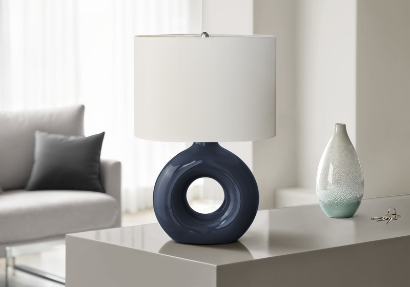 Liv 16\" Ceramic Table Lamp with Linen Ivory Shade – Blue