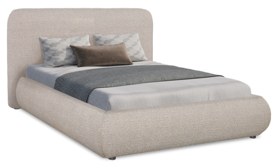 Luka Upholstered Platform Bed in Grey Polyester Fabric, Modern - Full Size | Lit plateforme rembourré Luka en tissu de polyester gris, moderne – format lit double