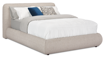 Luka Upholstered Platform Bed in Grey Polyester Fabric, Modern - Queen Size | Lit plateforme rembourré Luka en tissu de polyester gris, moderne – format grand lit