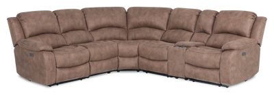 Marcel 6-Piece Fabric Power Reclining Sectional with Storage Console and USB Port - Warm Brown | Sofa sectionnel à inclinaison électrique Marcel 6 pièces en tissu avec console de rangement et port USB –  brun chaud