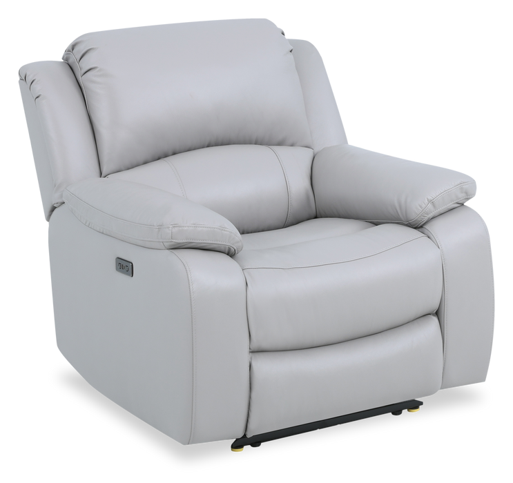 Marcel 39” Genuine Leather Power Reclining Chair with USB Port – Calm Grey