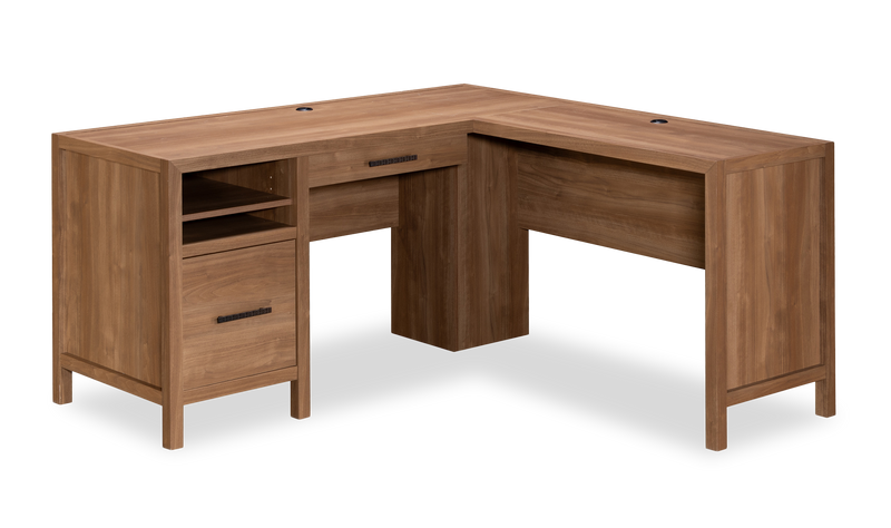 Martin 58.43\" L-Shaped Office Desk with 2 Drawers – Saddle Walnut