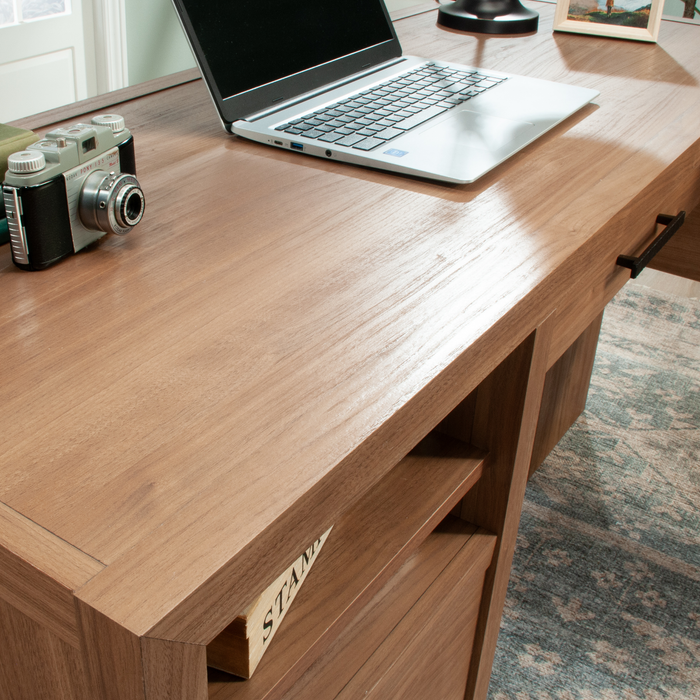 Martin 58.43\" L-Shaped Office Desk with 2 Drawers – Saddle Walnut