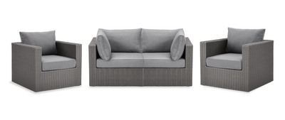 Morris 4-Piece Outdoor Patio Set with 2 Corner Chairs & 2 Chairs - Hand-Woven Resin Wicker - Grey | Ensemble Morris 4 pièces pour la terrasse à l’extérieur avec 2 fauteuils en coin et 2 fauteuils - osier en résine tressé à la main - gris