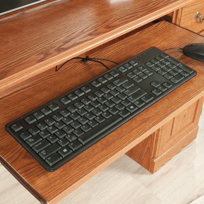 Orchard Hills 42.6\" Desk with Hutch and Storage – Carolina Oak