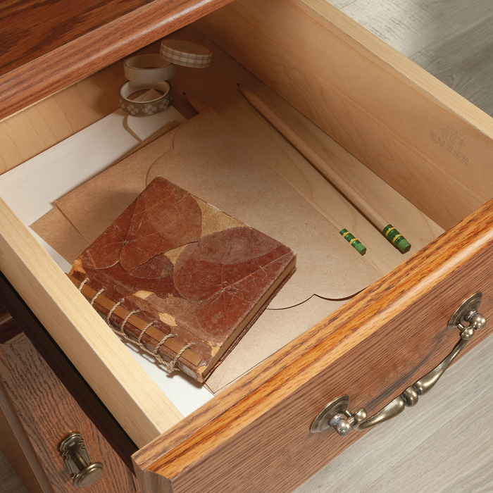 Orchard Hills 42.6\" Desk with Hutch and Storage – Carolina Oak