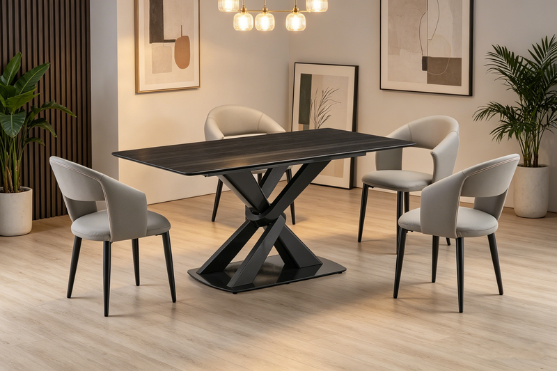 Orion Dining Chair with Vegan-Leather Fabric, Metal – Grey