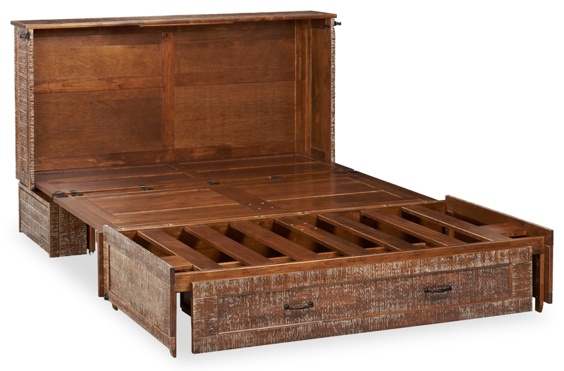 Parker Cabinet Bed with Pocket Coil Memory Foam Mattress, Weathered Brown - Queen Size