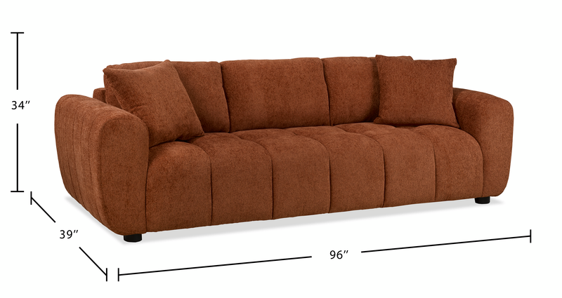 Made in Canada Pebble 96\" Fabric Sofa with Matching Accent Pillows - Orange