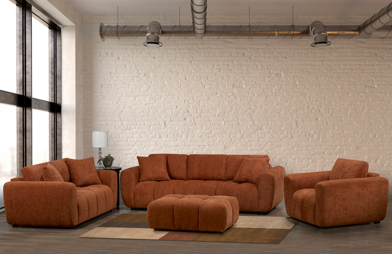 Made in Canada Pebble 96\" Fabric Sofa with Matching Accent Pillows - Orange