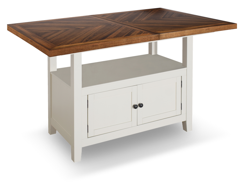 Piper Counter-Height Dining Table with 60-72\"W Extension & Built-in Storage - Two-Tone White & Brown