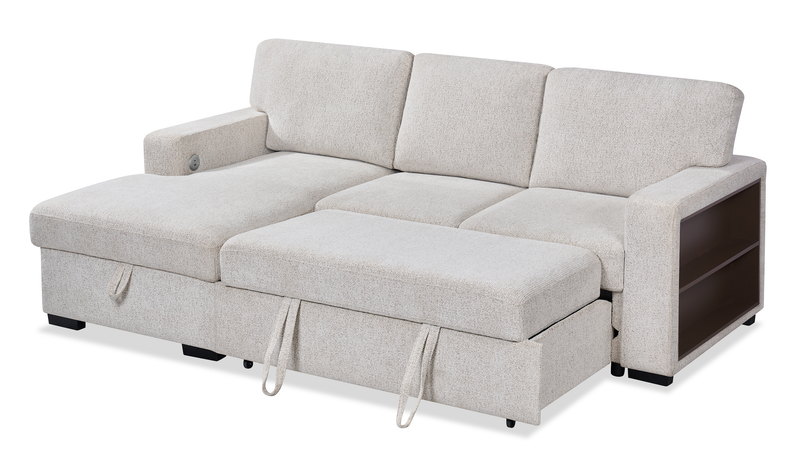 Pocket 2-piece Left-facing Linen-Look Fabric Sleeper Sectional with Storage - Beige