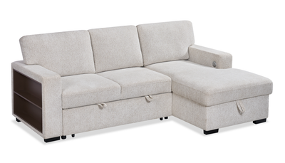 Pocket 2-piece Right-facing Linen-Look Fabric Sleeper Sectional with Storage - Beige | Sofa-lit sectionnel de droite Pocket 2 pièces en tissu d’apparence lin avec rangement - beige