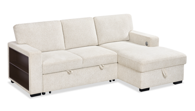 Pocket 2-piece Right-facing Linen-Look Fabric Sleeper Sectional with Storage - Beige | Sofa-lit sectionnel de droite Pocket 2 pièces en tissu d’apparence lin avec rangement - beige