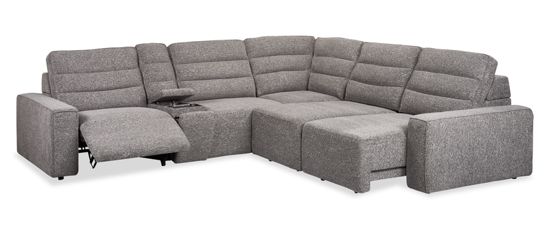 Shaquille O’Neal Home Prestige 6-Piece Sectional with Power Reclining and Power Sliding– Grey 