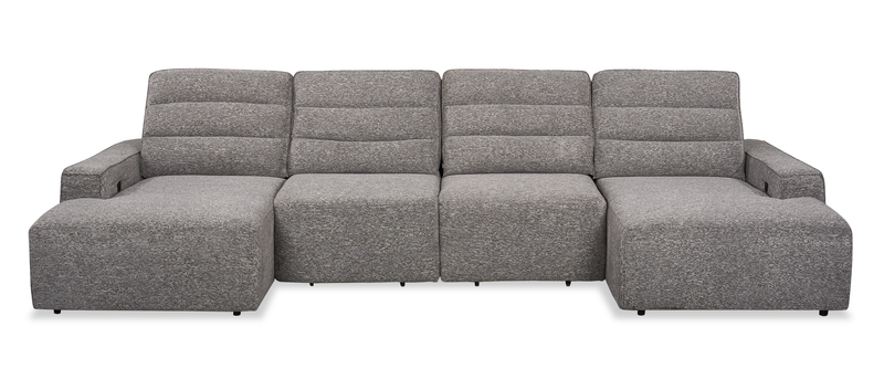 Shaquille O’Neal Home Prestige 4-Piece Sectional with Power Sliding and Storage Chaise – Grey