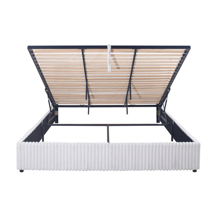 Ridge Upholstered Storage Platform Bed in Grey Fabric - King Size