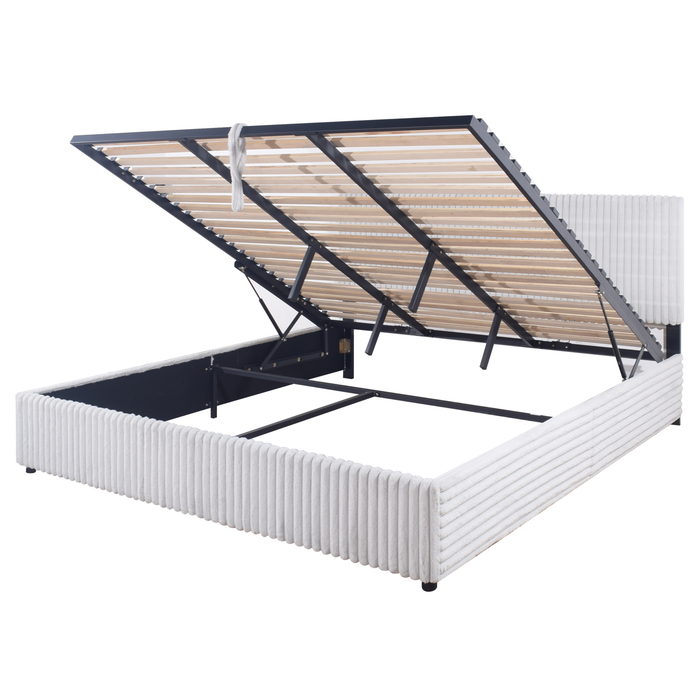 Ridge Upholstered Storage Platform Bed in Grey Fabric - King Size
