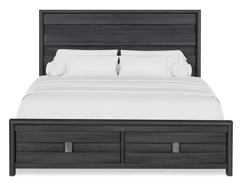 Rocco Storage Bed with 2 Built-In Footboard Drawers & LED Lit Headboard, Dark Grey - King Size