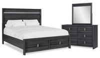 Rocco 5pc Bedroom Set with LED Lit Storage Bed, Dresser & Mirror, Dark Grey - King Size 