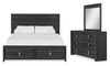 Rocco 5pc Bedroom Set with LED Lit Storage Bed, Dresser & Mirror, Dark Grey - King Size | Ensemble de chambre à coucher Rocco 6 pièces avec lit de rangement illuminé à DEL, commode, miroir et table de nuit, brun clair - format très grand lit