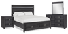 Rocco 6pc Bedroom Set, LED Storage Bed, Dresser, Mirror & Nightstand, Dark Grey - King Size