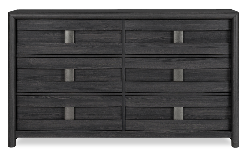 Rocco 6pc Bedroom Set, LED Storage Bed, Dresser, Mirror & Nightstand, Dark Grey - King Size