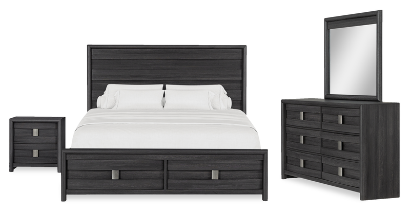 Rocco 6pc Bedroom Set, LED Storage Bed, Dresser, Mirror & Nightstand, Dark Grey - King Size