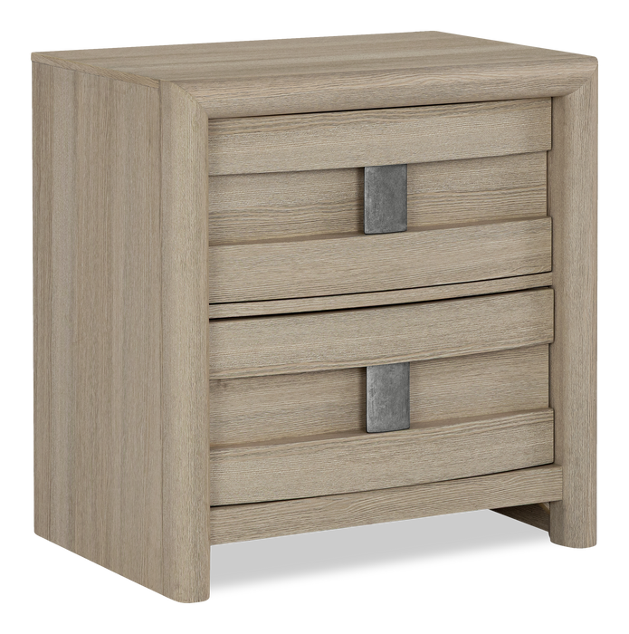 Rocco Bedside 2-Drawer Nightstand with Built-In Charging Port, 25\"W x 26\"H - Light Brown
