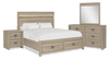 Rocco 6pc Bedroom Set, LED Storage Bed, Dresser, Mirror & Nightstand, Light Brown - King Size
