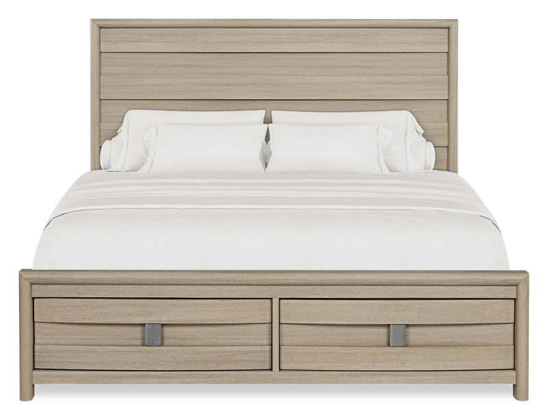Rocco 6pc Bedroom Set, LED Storage Bed, Dresser, Mirror & Nightstand, Light Brown - King Size