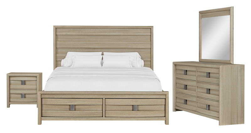 Rocco 6pc Bedroom Set, LED Storage Bed, Dresser, Mirror & Nightstand, Light Brown - Queen Size