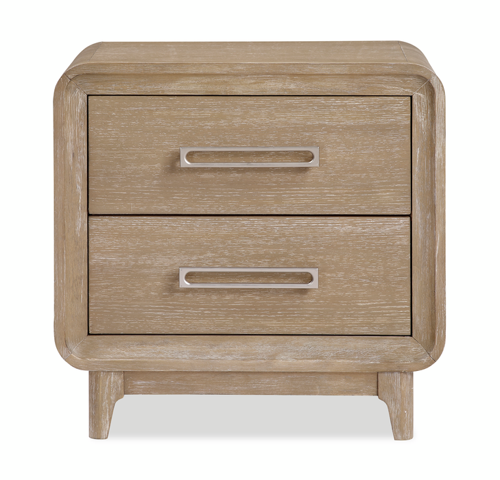 Sasha 6pc Bedroom Set with Fabric Bed, Dresser, Mirror & Nightstand, Natural Oak Brown - King Size