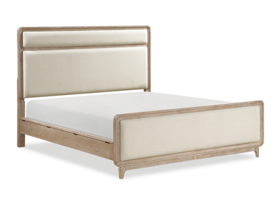 Sasha Panel Bed with Fabric Headboard & Footboard, Natural Oak Brown - King Size | Lit à panneaux Sasha avec tête et pied de lit en tissu, brun chêne naturel - format très grand lit