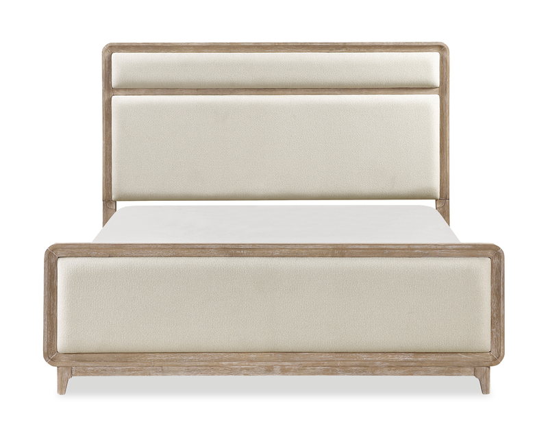 Sasha 5pc Bedroom Set with Fabric Bed, Dresser & Mirror, Natural Oak Brown - Queen Size